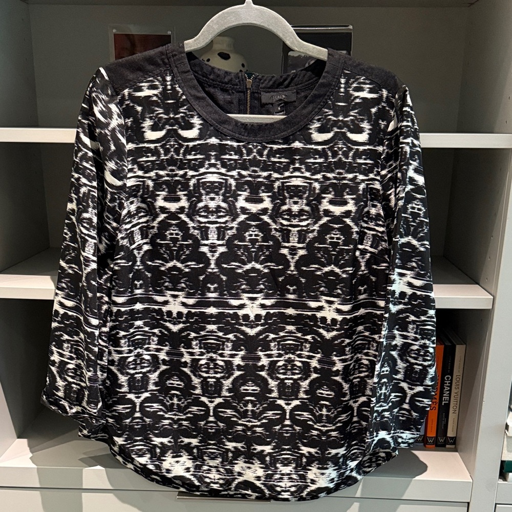 J. Crew Black and White Patterned Blouse